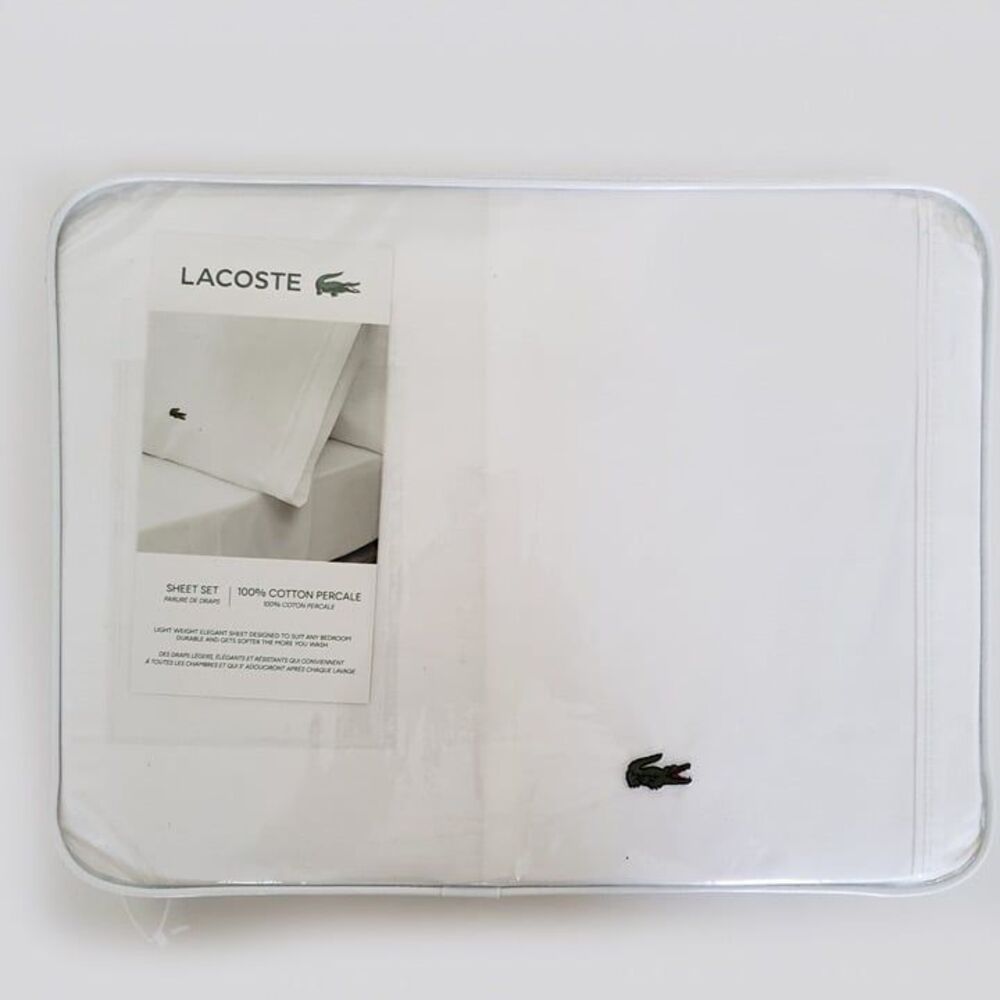LACOSTE Twin Cotton Percale White 3PC Sheet Set